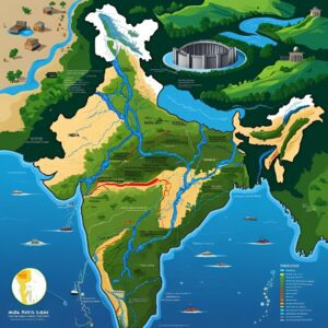 a map of india with water and buildings